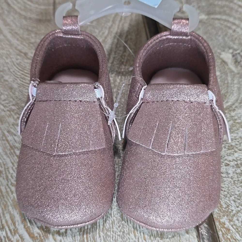 Cat & Jack Metallic Pink Faux Leather Fringe Moccasins